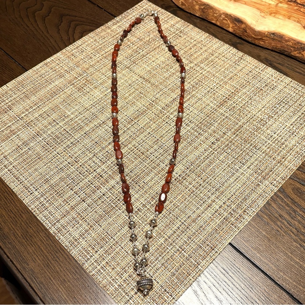 Jasper Brown Bead and Tibetan Silver Extra Long Necklace Handmade - Picture 6 of 6